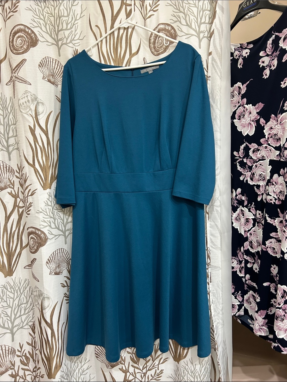 NY Collection Teal Scoop-Neck A-Line Midi Dress